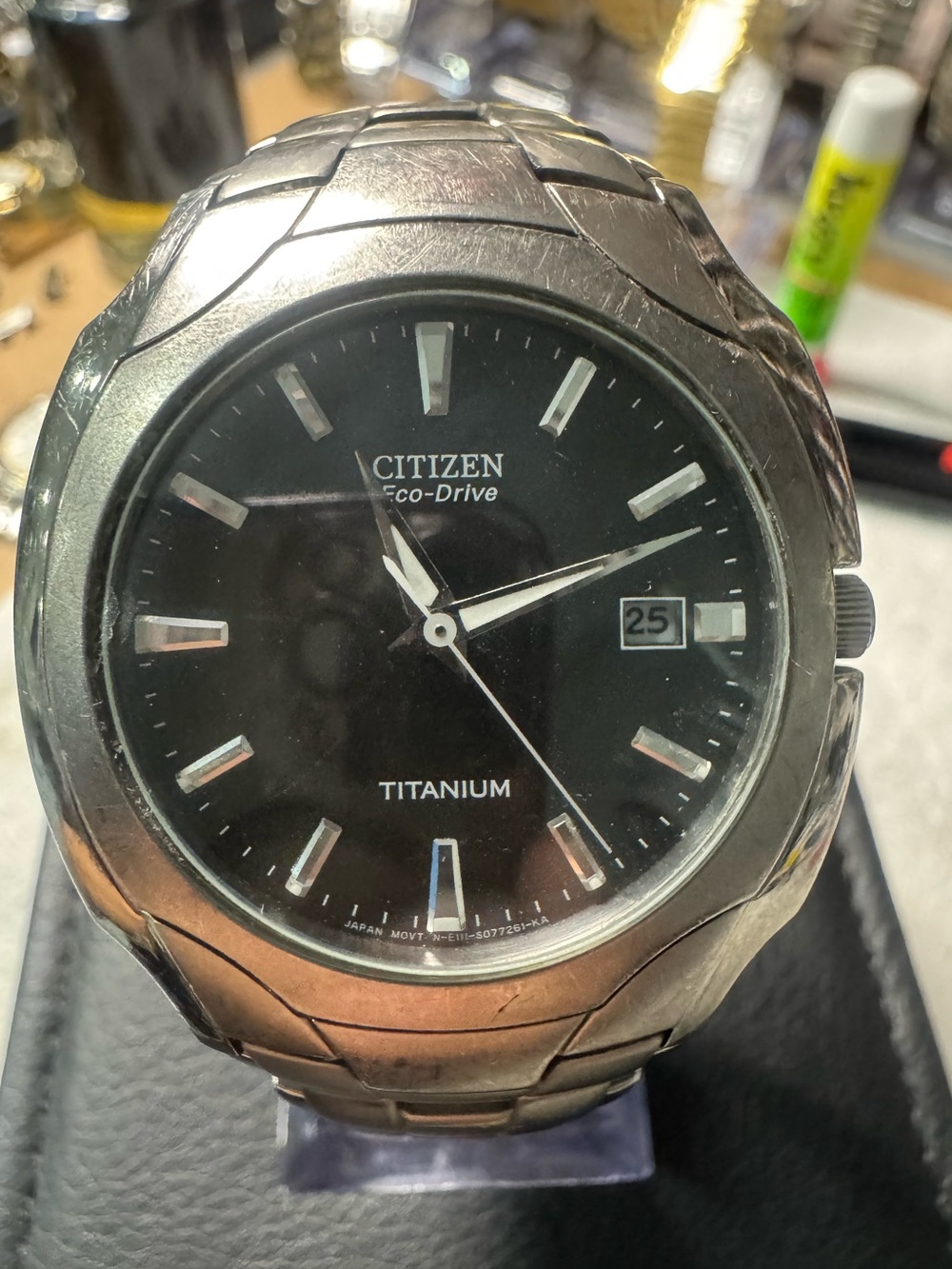 Citizen Titanium Men's Watch with Black Dial and Silver Case